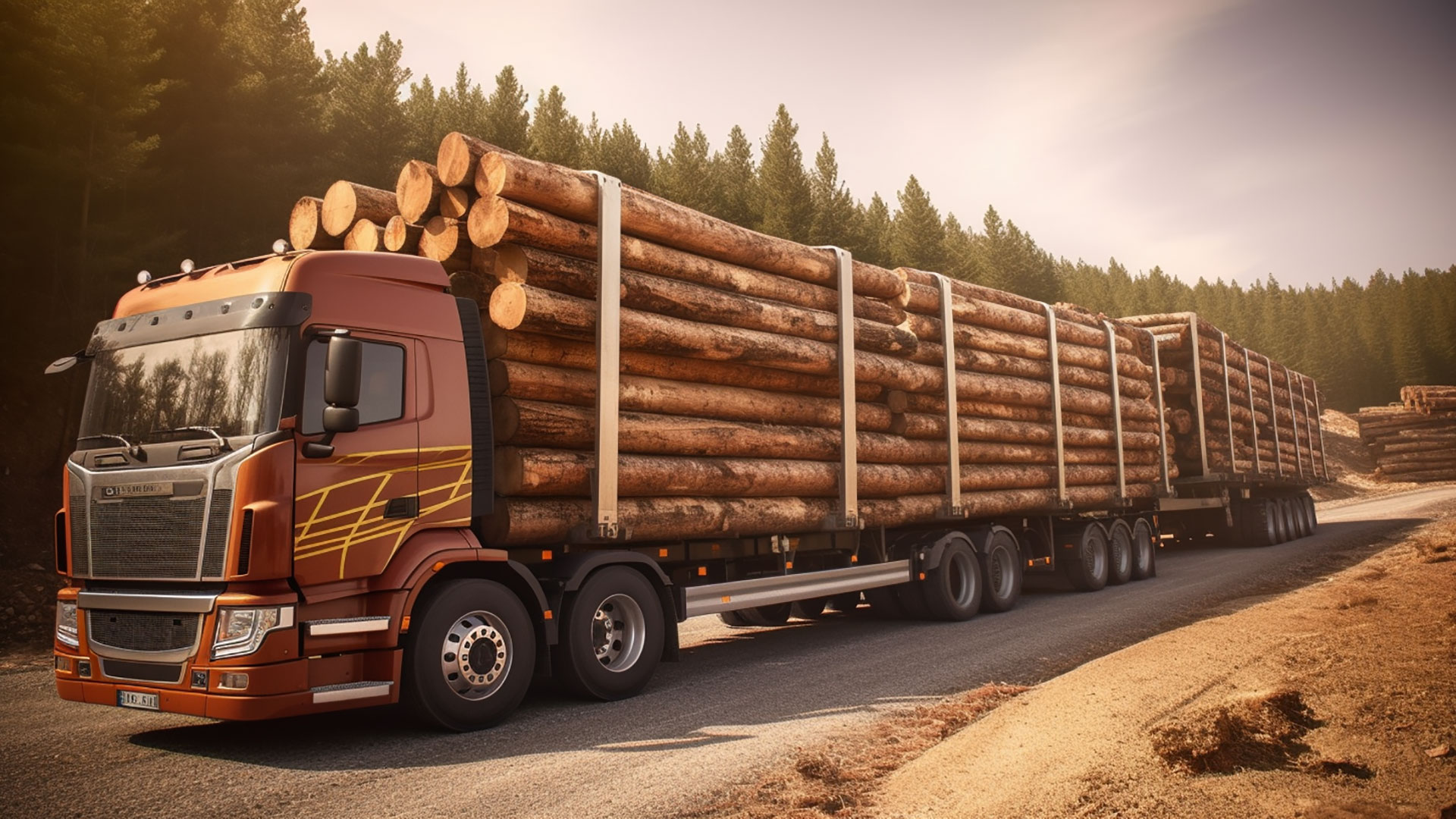 Perevozka breven lesa v otkrytyh kuzovah gruzovika