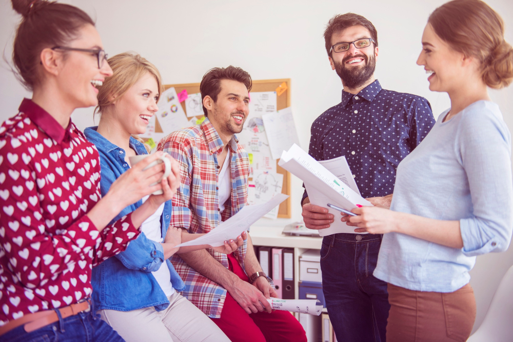 coworkers working at office in a relaxed atmosphere