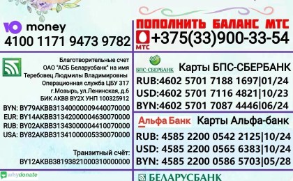 Срочный сбор денежных средств проводится для Теребовец Елизаветы